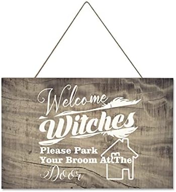 25x40cm Wood Wood sa užetom, vještice dobrodošlicu molimo parkirajte metlu na vratima na vratima sa izreke