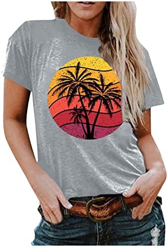 Ženska majica s kratkim rukavima palminski palminski grafički grafički tee vrhunske žene ljetna plaža navija