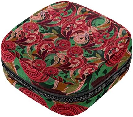 ORYUEKAN torba za čuvanje higijenskih uložaka, torbica za menstrualne čašice prijenosni higijenski ulošci za pohranu ženske menstruacijske torbe za tinejdžerke Žene dame, Paisley uzorak crveni listovi Vintage
