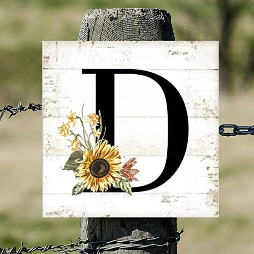 Pismom monograma D Wood Sign Crno slovo suncokret cvjetni plak nadahnuti monogramsko seoska kuća Početna