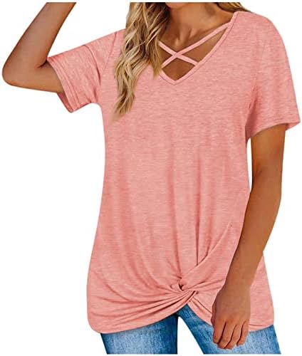 Kratki rukav pamuk posada Deep V vrat Wrap Osnovni Brunch bluza T Shirt za žene Ljeto Jesen Tshirt iw IW