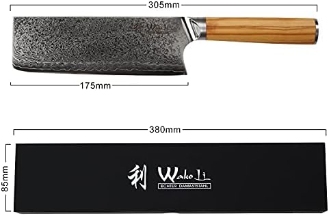 Wakoli Damascus Nakiri nož noža 7-inčni izuzetno oštar od 67 slojeva originalni japanski Damask sa ručkom