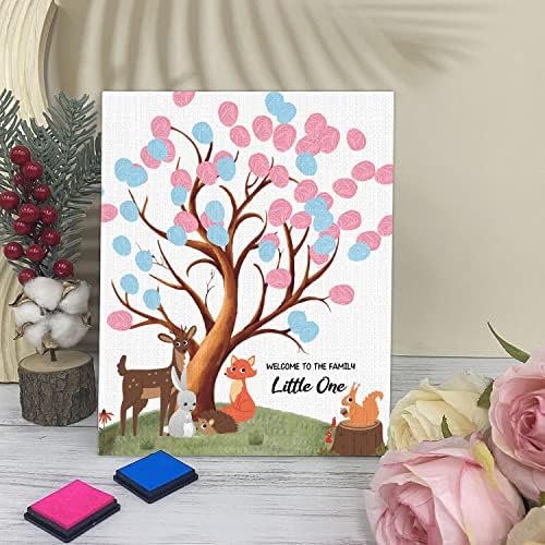 LNOKRIM Baby Shower Knjiga gostiju otisak prsta Tree Canvas, šumska tema pol otkrivaju zalihe, personalizirana
