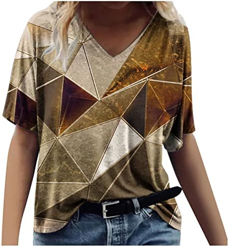 Ženski ljetni labavi krojevi štampani kratki rukavi od mramora Tee Novelty V vrat svakodnevno nošenje elegantne bluze Blusas